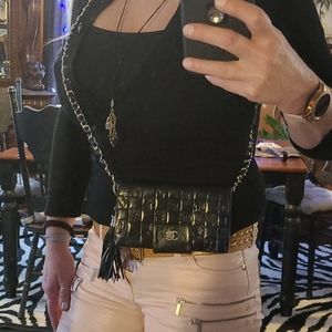 Chanel lucky charms black leather wallet on chain